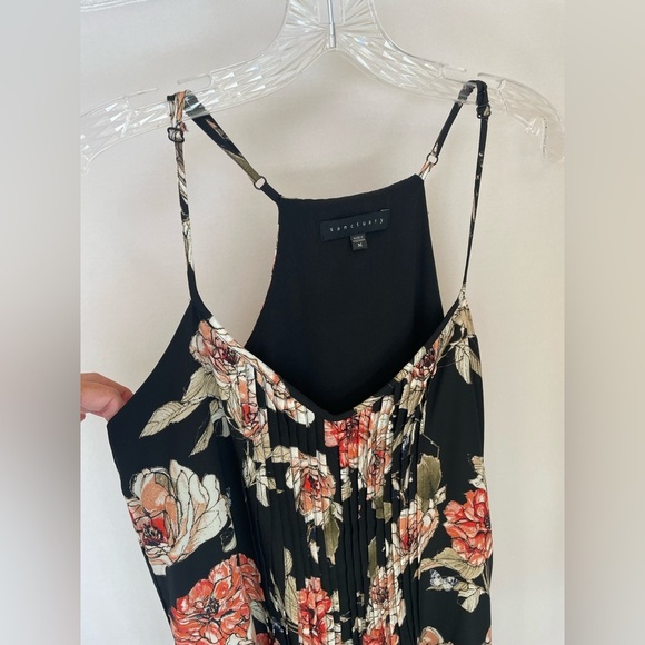 Sanctuary spring fling black and floral pleats spaghetti strap mini dress size M - Picture 2 of 5